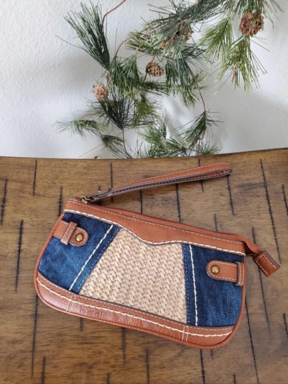 b.o.c. Born Concept Mixed Media Wristlet Wallet - Denim, Woven & Faux Leather